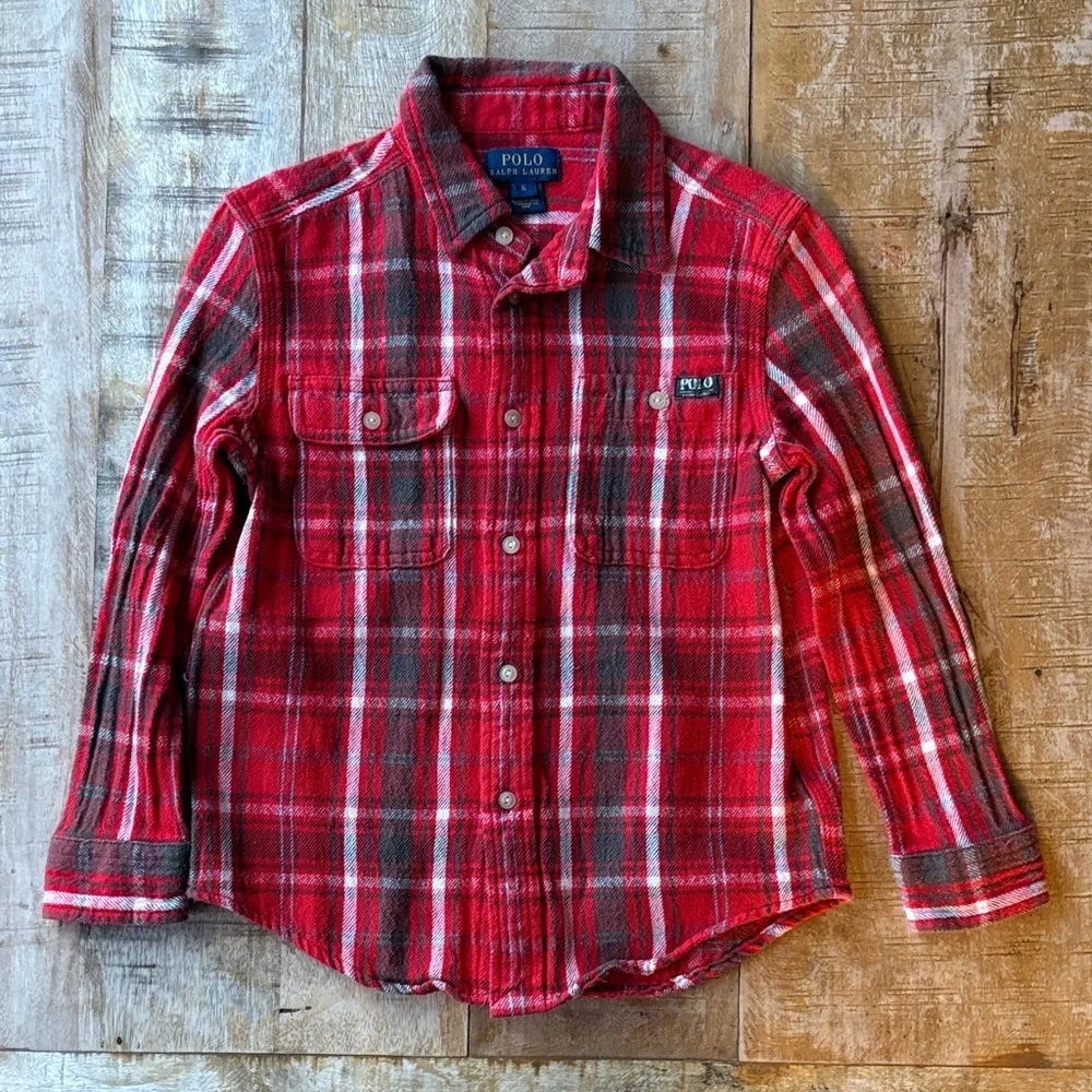 Ralph Lauren Boys Red Plaid Shirt size 6